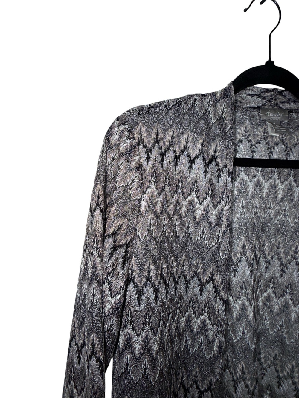 Open-Front Black & White Patterned Cardigan - Picture 2 of 5